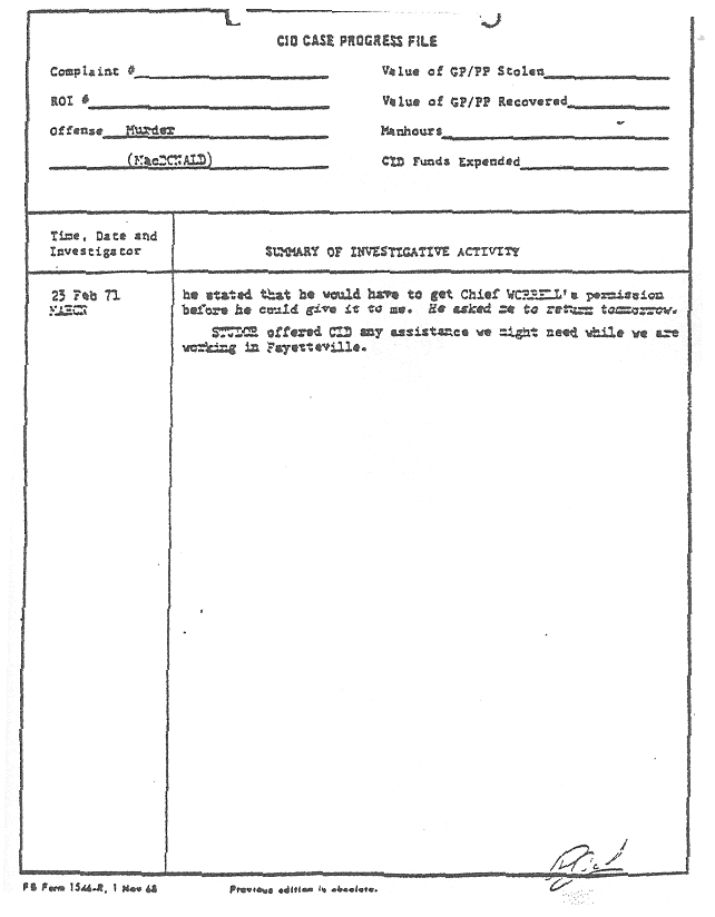 February 23, 1971: Case Progress File re: Helena Stoeckley and William Posey, p. 2 of 3