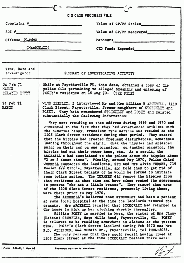 February 24, 1971: Case Progress File excerpts, p. 1 of 2
