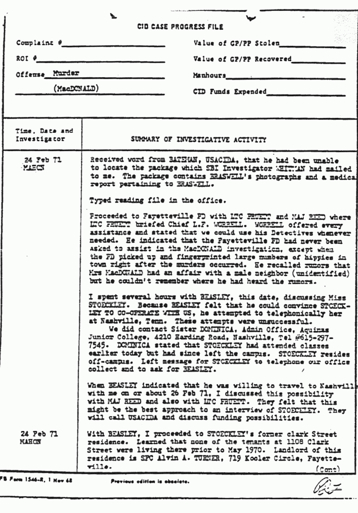 February 24, 1971: Case Progress File excerpts, p. 2 of 2