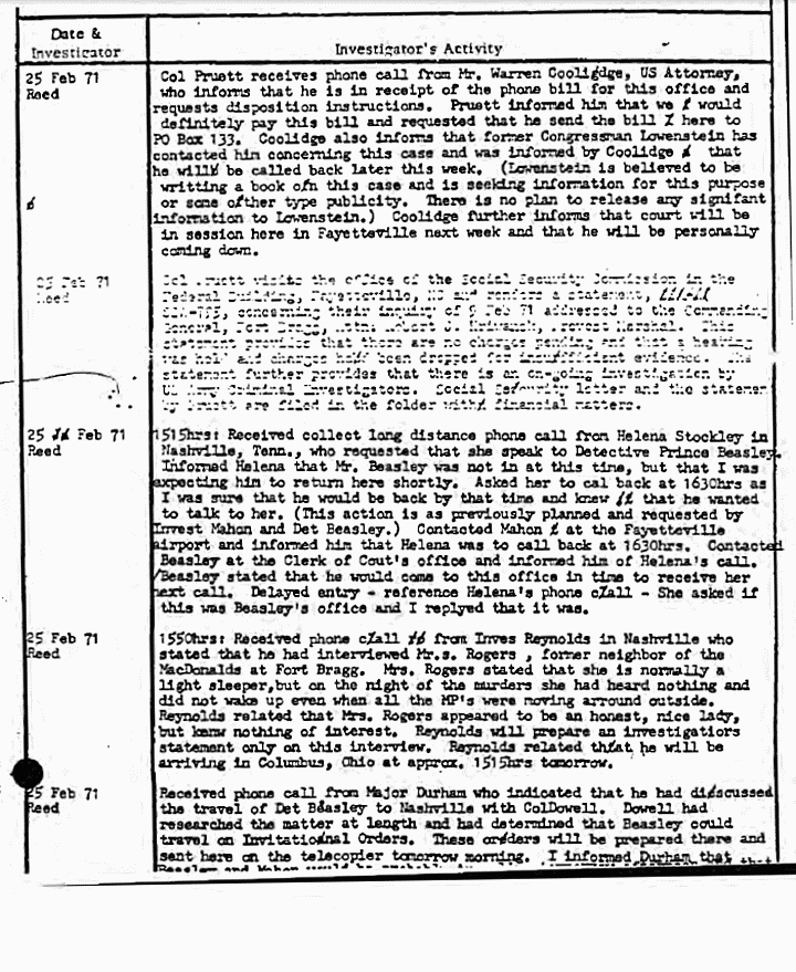 February 25, 1971: Case Progress File excerpt