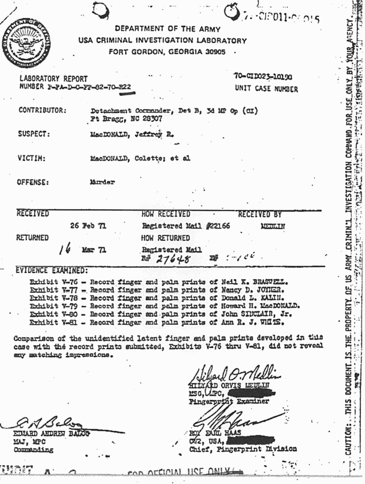 March 16, 1971: USACIL Report P-FA-D-C-FP-82-70-R22