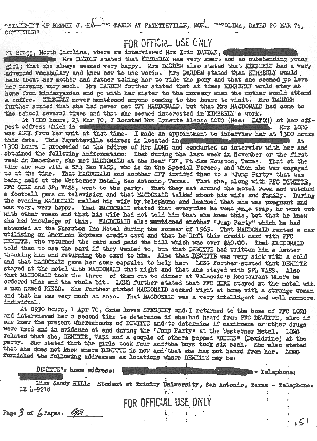 March 20, 1971: Statement of Bennie Hawkins re: Wounds, Ron Harrison, Kimberley MacDonald, and Dec. 6, 1969 Jump Party, p. 3 of 6