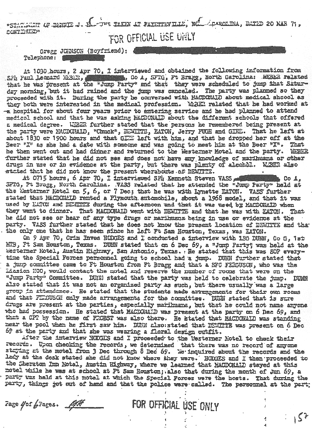 March 20, 1971: Statement of Bennie Hawkins re: Wounds, Ron Harrison, Kimberley MacDonald, and Dec. 6, 1969 Jump Party, p. 4 of 6