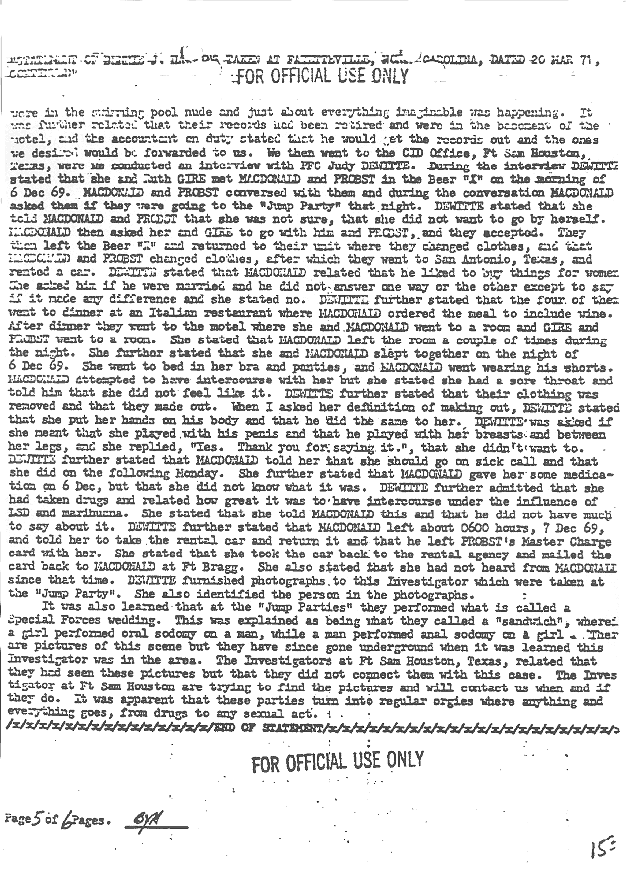 March 20, 1971: Statement of Bennie Hawkins re: Wounds, Ron Harrison, Kimberley MacDonald, and Dec. 6, 1969 Jump Party, p. 5 of 6