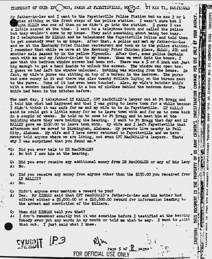 March 27, 1971: Statement of Richard Mahon re: interview of William Posey, p. 5 of 8