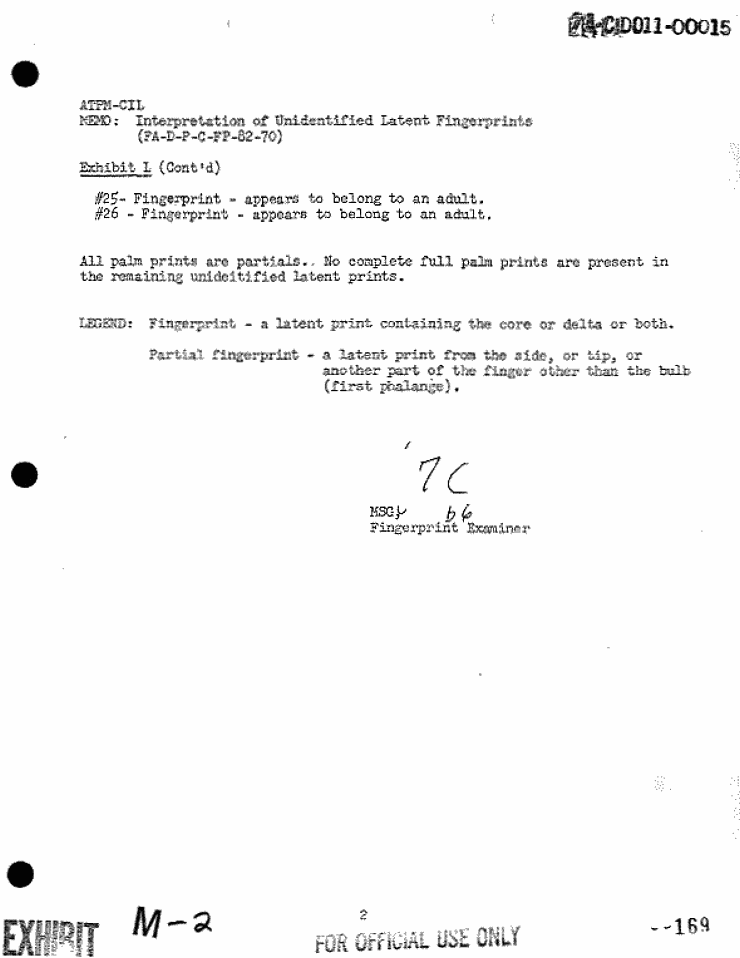 April 1, 1971: USACIL Report FA-D-P-C-FP-82-70: Memo to Col Jack Pruett re: Interpretation of Unidentified Latent Fingerprints, p. 2 of 2