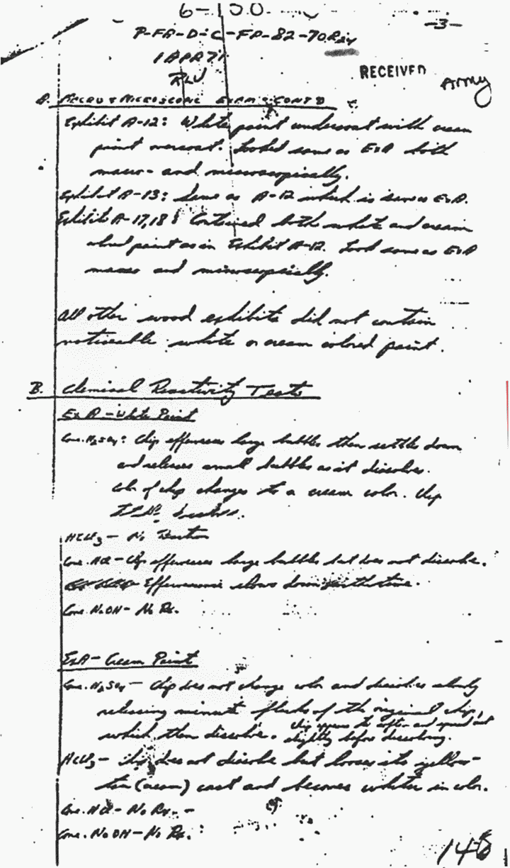 April 1, 1971: Notes of Robert Vogenthaler (CID) re: USACIL Report P-FA-D-C-FP-82-70-R24, p. 1 of 5