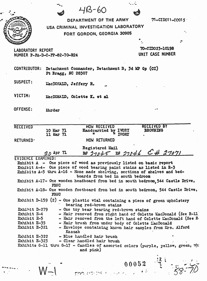 April 20, 1971: USACIL Report P-FA-D-C-FP-82-70-R24, p. 1 of 4