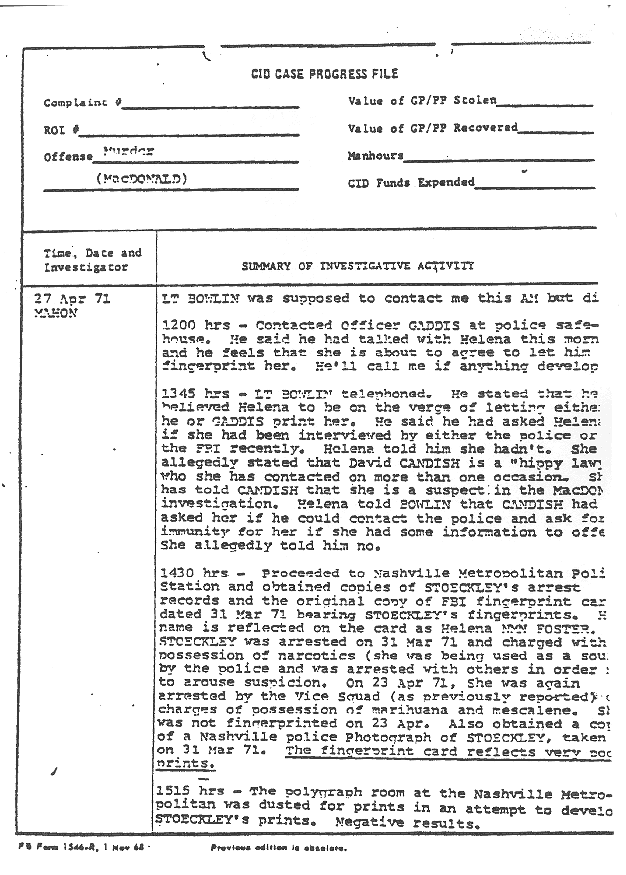 April 27, 1971: Case Progress File re: the Kassabs and Helena Stoeckley, p. 2 of 4