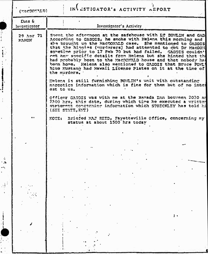April 29, 1971: Case Progress File re: investigative activity by Richard Mahon