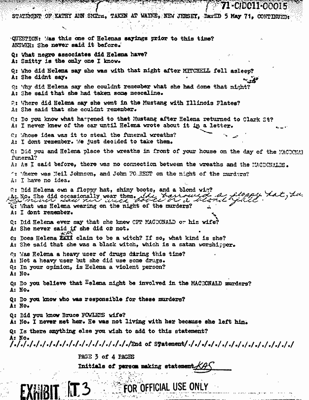 May 5, 1971: Statement of Kathy Smith re: Helena Stoeckley, p. 3 of 4