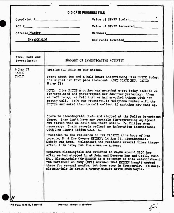 May 6, 1971: Case Progress File