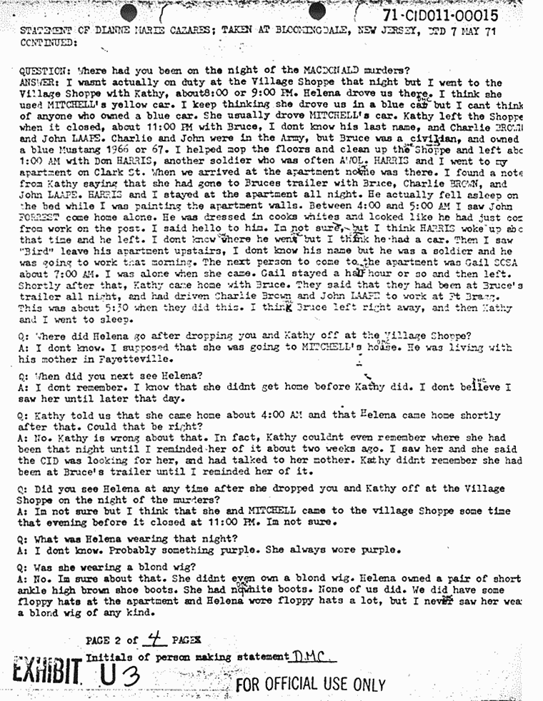 May 7, 1971: Statement of Dianne Cazares (nee Hedden), p. 2 of 4
