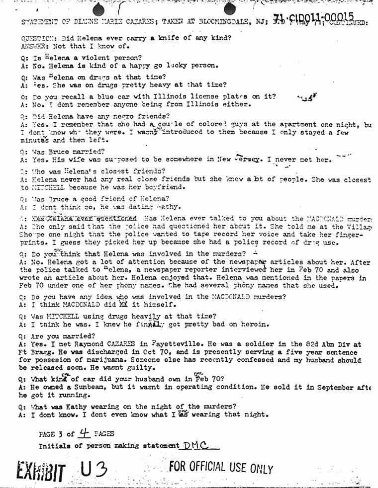 May 7, 1971: Statement of Dianne Cazares (nee Hedden), p. 3 of 4