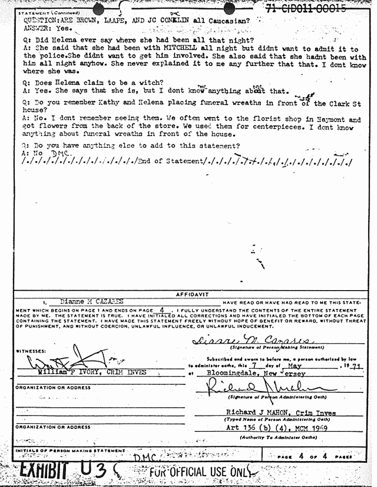 May 7, 1971: Statement of Dianne Cazares (nee Hedden), p. 4 of 4