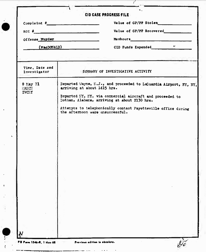 May 8, 1971: Case Progress File