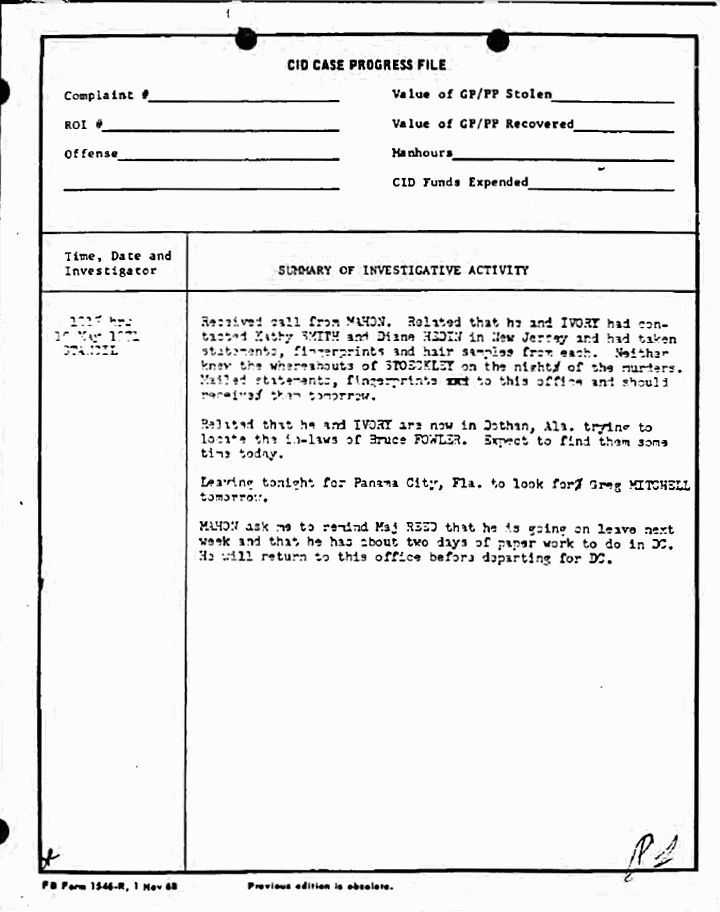 May 10, 1971: Case Progress File