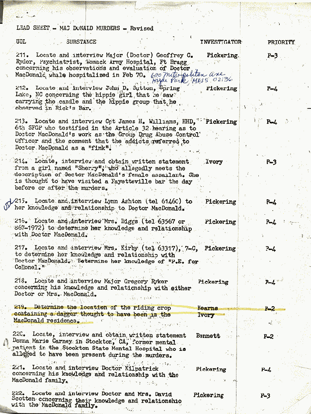 Circa May 25, 1971: CID Investigation Revised Lead Sheet excerpt