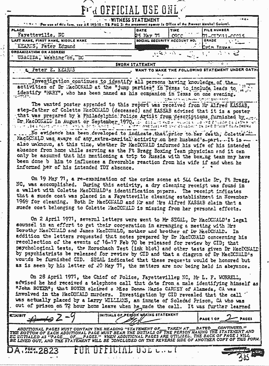 May 25, 1971: Statement of Peter Kearns (CID), p. 1 of 2