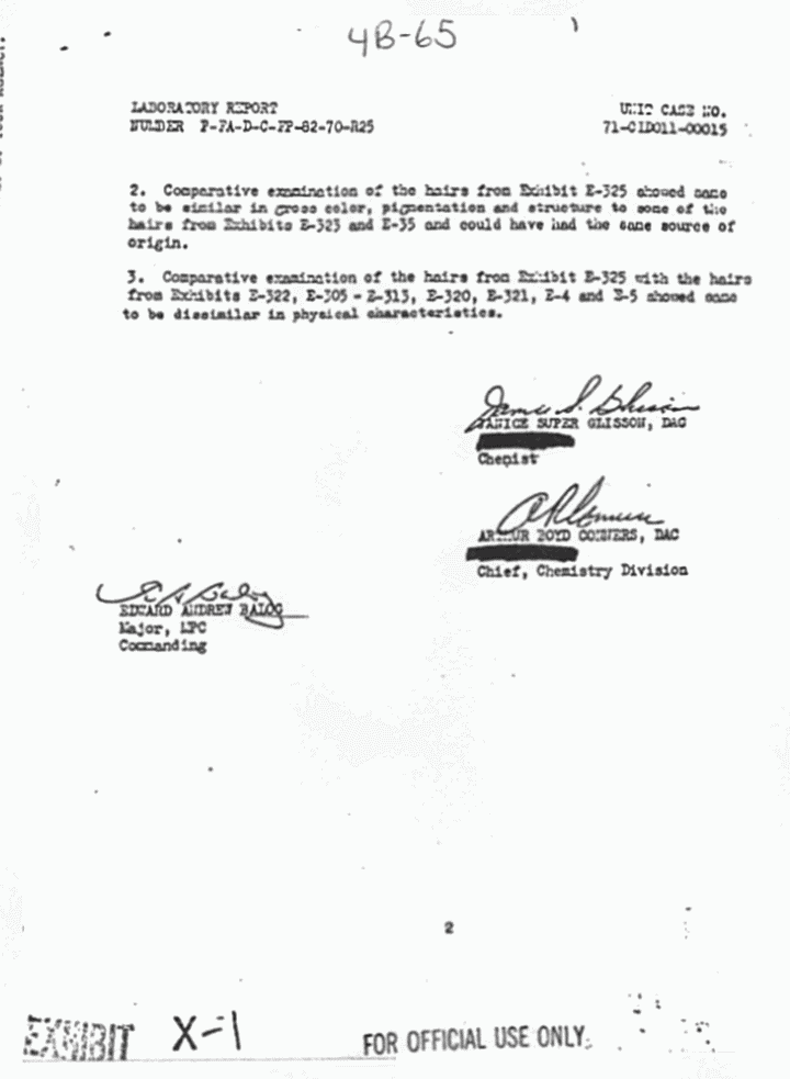 May 25, 1971: USACIL Report P-FA-D-C-FP-82-70-R25 re: Hair samples, p. 2 of 2