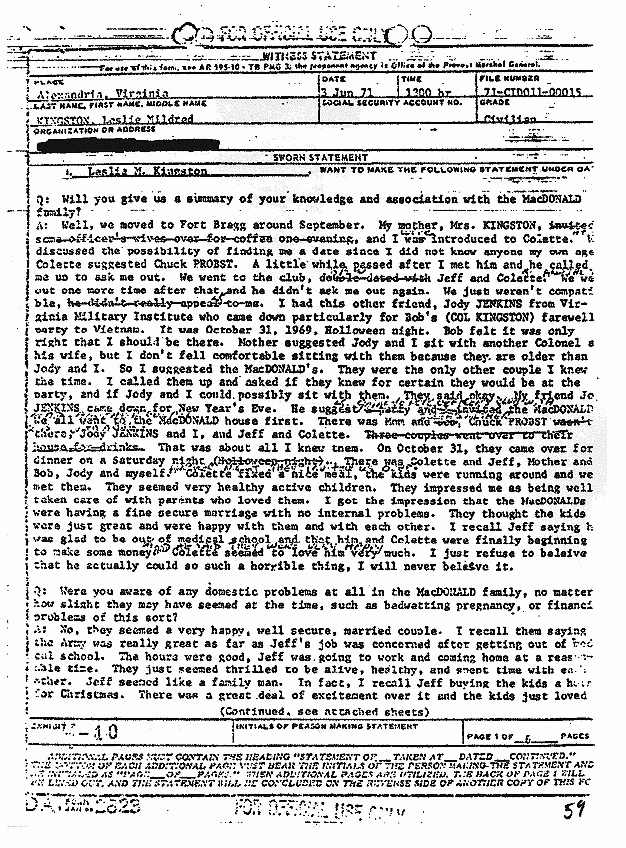 June 3, 1971: Statement of Leslie Kingston, p. 1 of 6