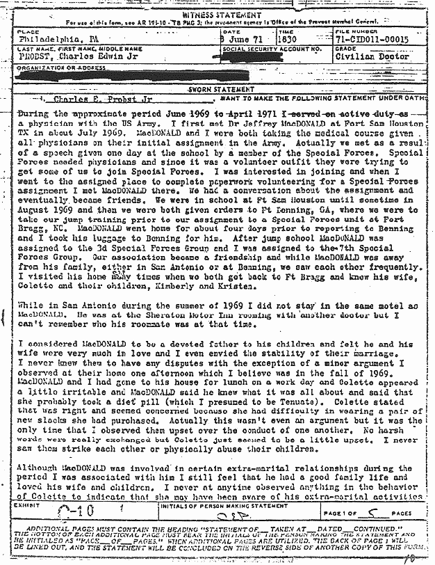 June 8, 1971: Statement of Charles Probst, p. 1 of 5