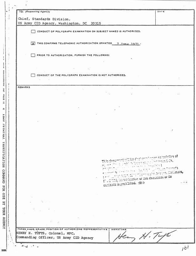 June 1971: Documents re: June 11, 1971 polygraph examination of Janice Fowler, p. 6 of 6