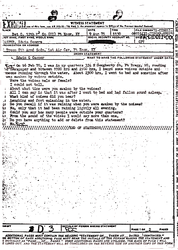 August 9, 1971: Statement of Edwin Casper, p. 1 of 2