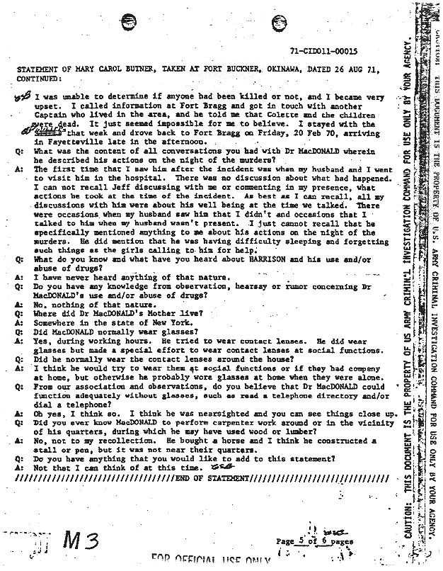 August 26, 1971: Statement of Mary Carol Butner, p. 5 of 6