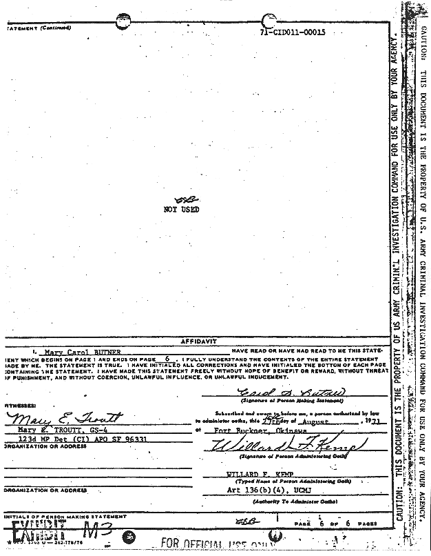 August 26, 1971: Statement of Mary Carol Butner, p. 6 of 6