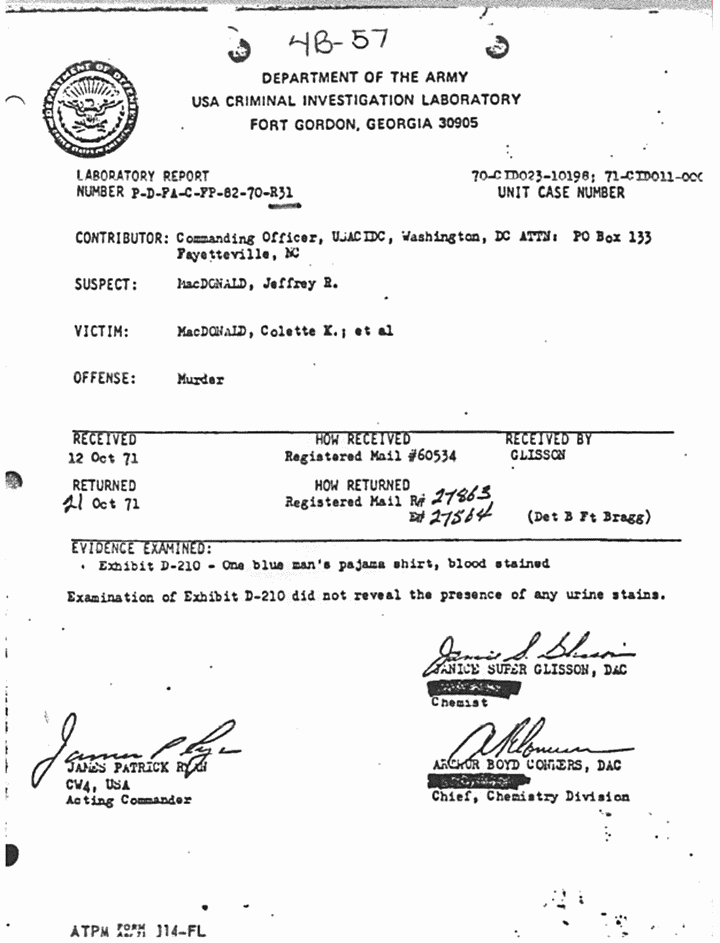 October 21, 1971: USACIL Report P-D-FA-C-FP-82-70-R31