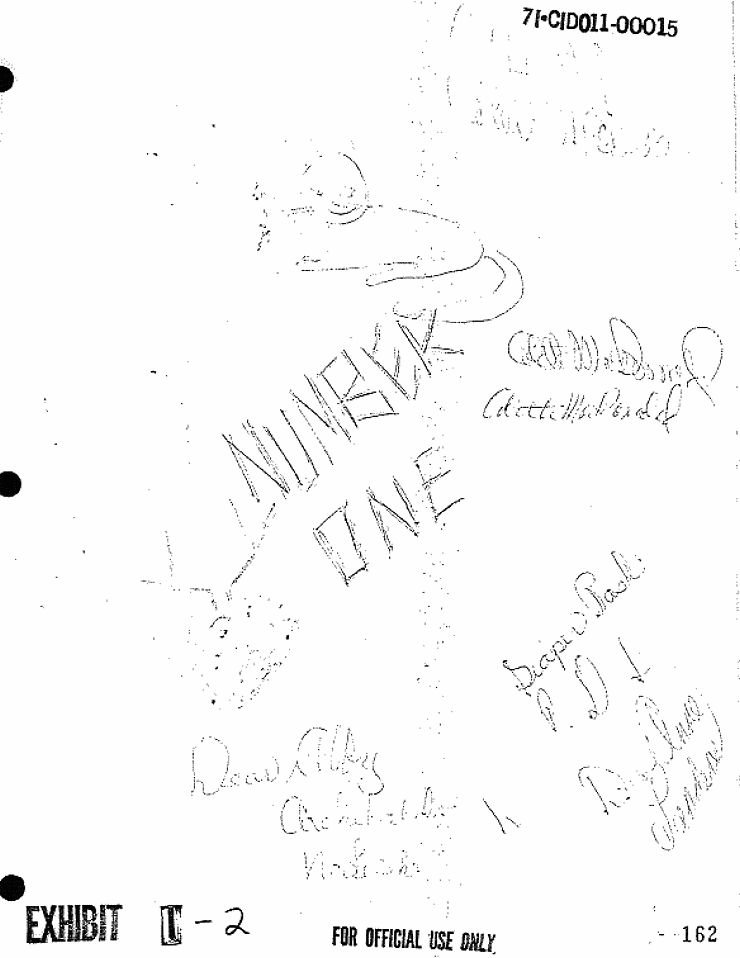 November 22, 1971: CID Exhibit W-6 ('I-2') received by USACIL: Piece of onion skin paper located in the notebook of Colette MacDonald at the crime scene