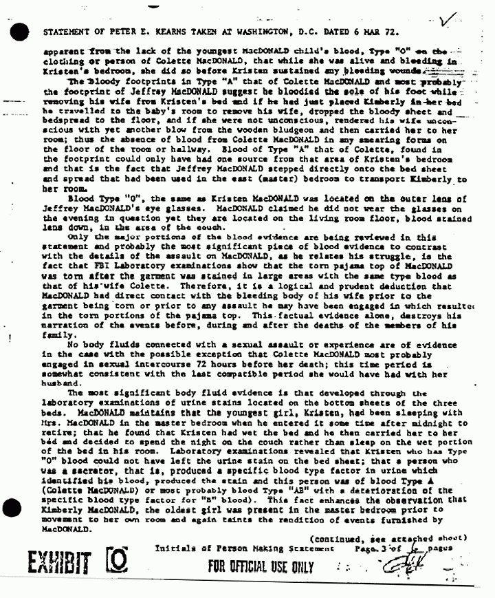 March 6, 1972: Statement of Peter Kearns re: Summary of CID case,  p. 3 of 6