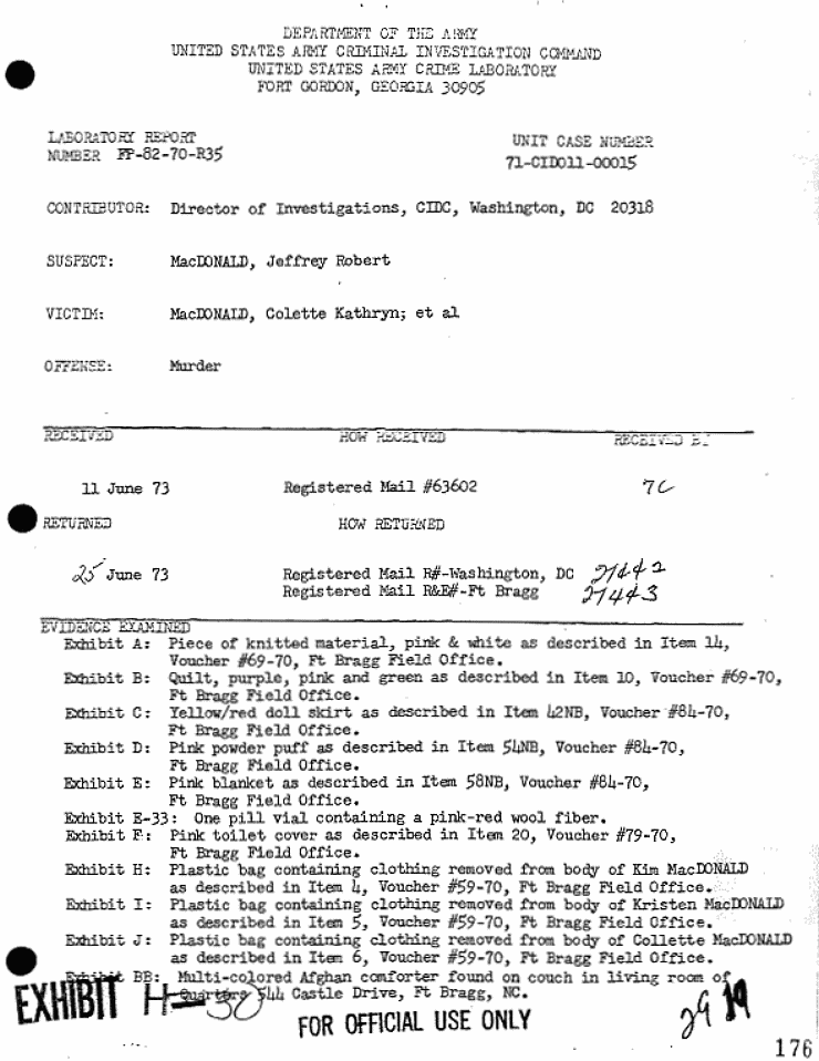 June 25, 1973: USACIL Report FP-82-70-R35, p. 1 of 2
