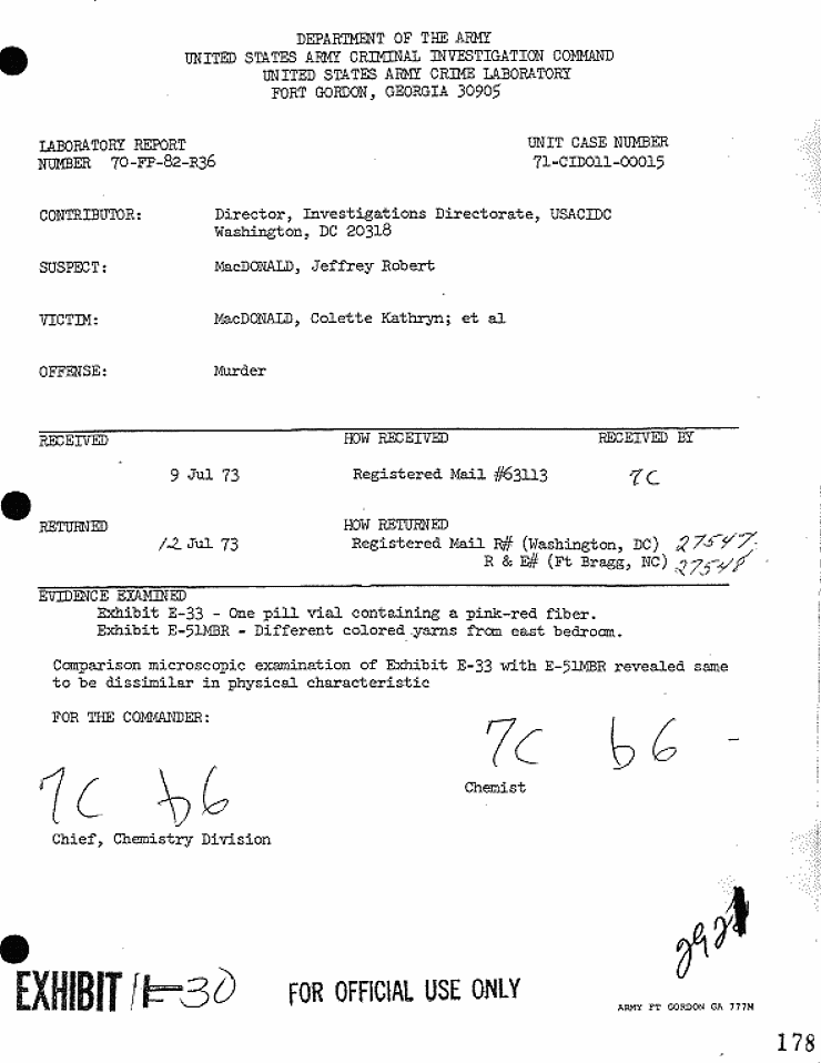 July 12, 1973: USACIL Report 70-FP-82-R36