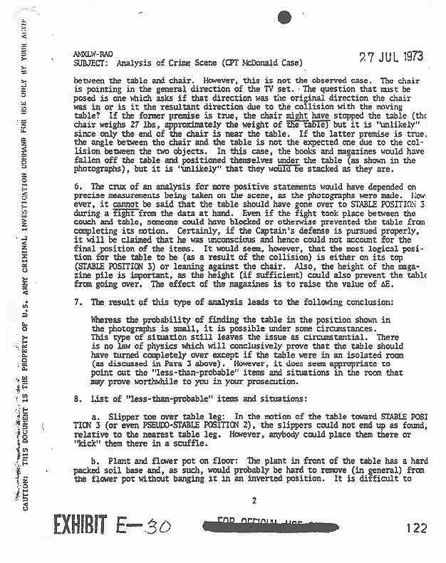 July 27, 1973: Martin Lonky's analysis re: coffee table at crime scene, p. 2 of 5