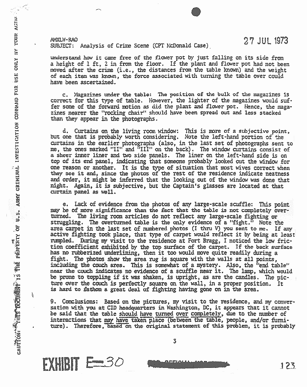 July 27, 1973: Martin Lonky's analysis re: coffee table at crime scene, p. 3 of 5