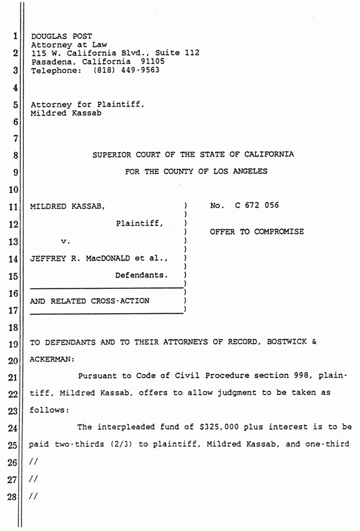 November 4, 1988: Plaintiff's Offer to Compromise, p. 1 of 2