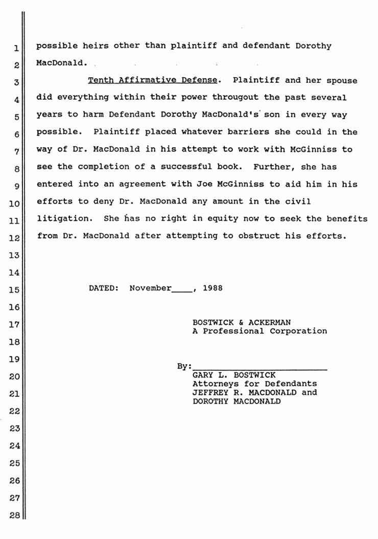 November 1988: Supplemental Responses of Dorothy MacDonald to Interrogatories, p. 6 of 6
