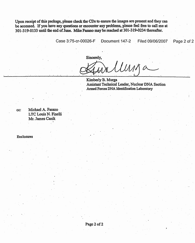 June 14, 2007: Letter from AFIP to Brian Murtagh and Timothy Junkin re: Digital Images of Evidence and References, p. 2 of 2