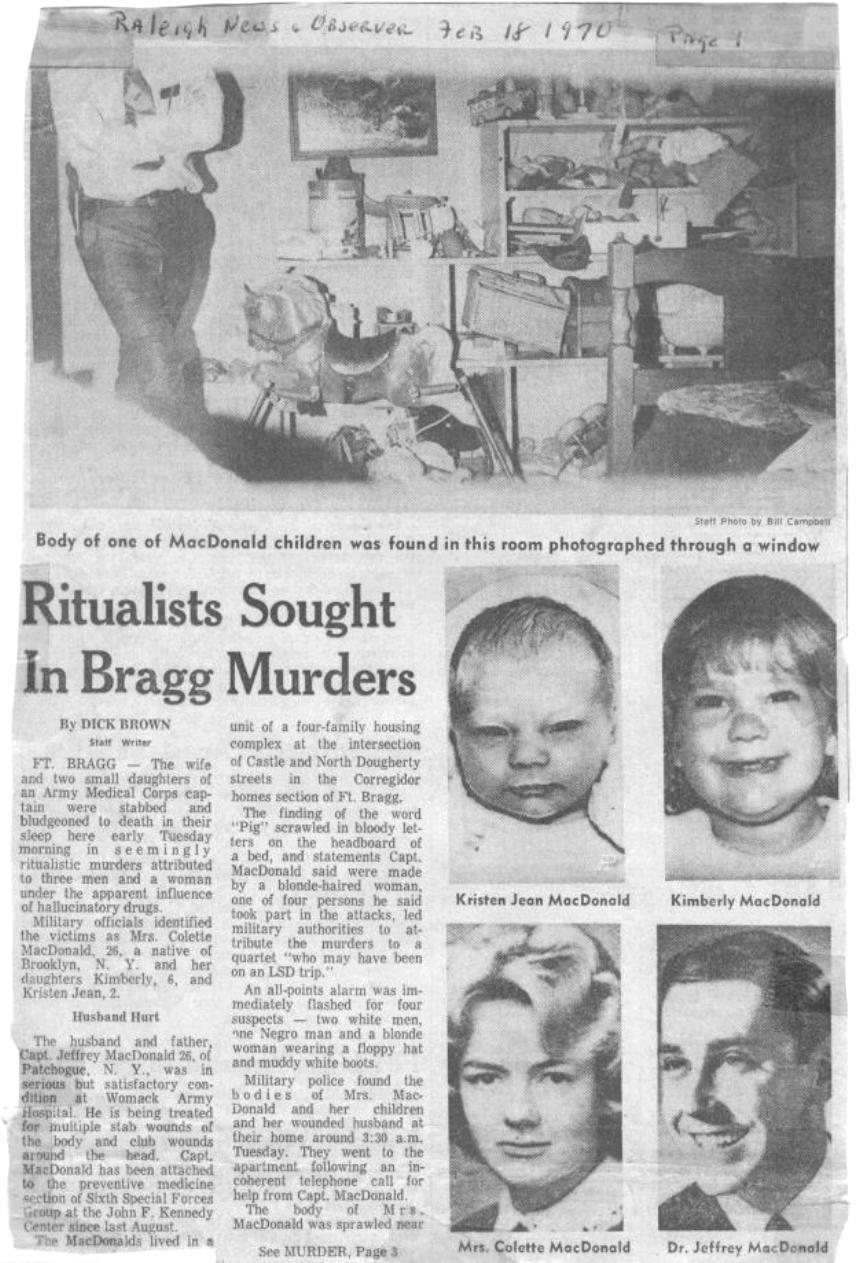 February 18, 1970: Excerpt from The News and Observer newspaper article: Ritualists Sought in Bragg Murders
