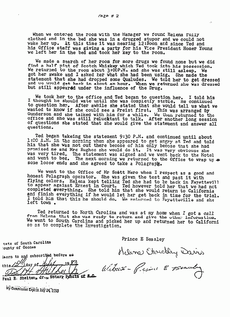 October 24, 1980: Memo from P. E. Beasley re: Interview with Helena Stoeckley, p. 2 of 2