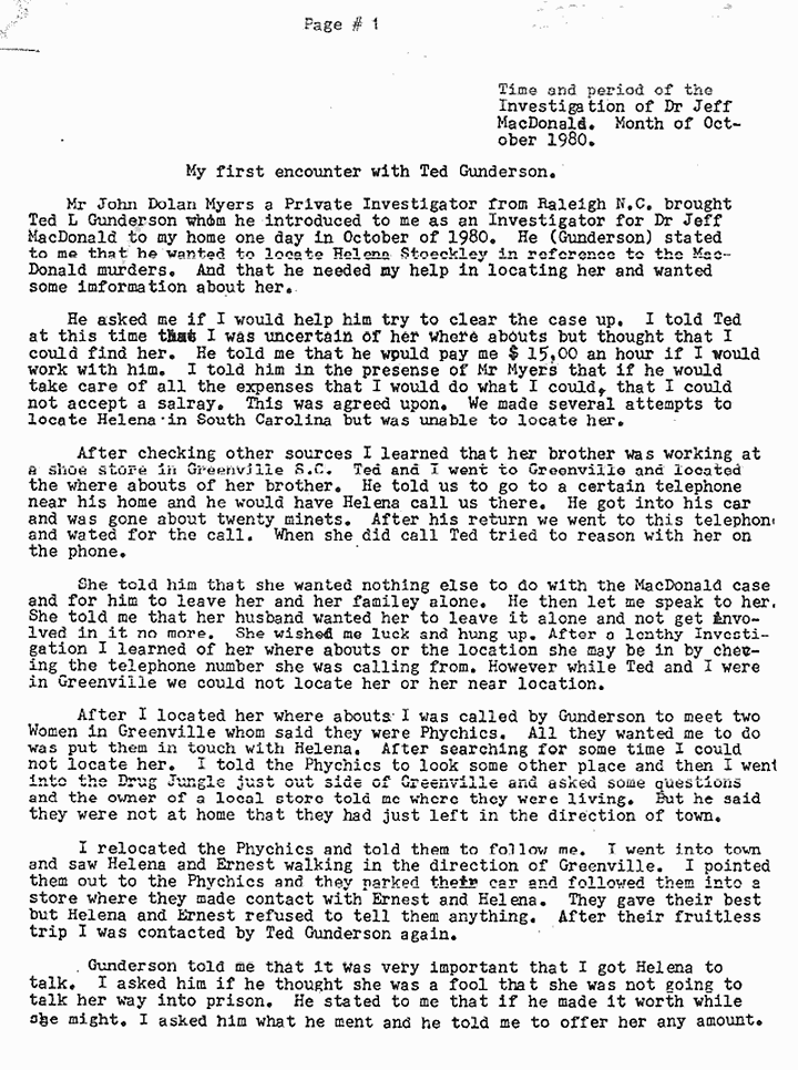 October 1980: Memo from P. E. Beasley re: his first encounter with Ted Gunderson, p. 1 of 2