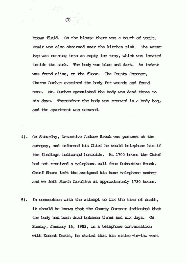 January 16, 1983: Memo from Ray Shedlick re: Death of Helena Stoeckley, p. 3 of 4