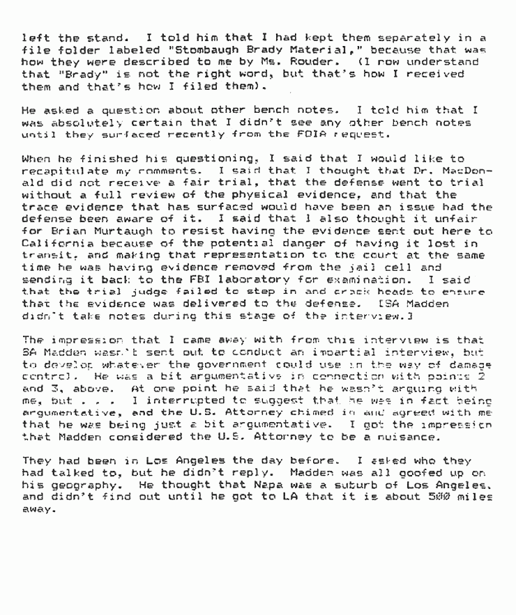 December 12, 1990: Memorandum from John Thornton re: Dec. 6, 1990 interview of Butch Madden (FBI), p. 4 of 4