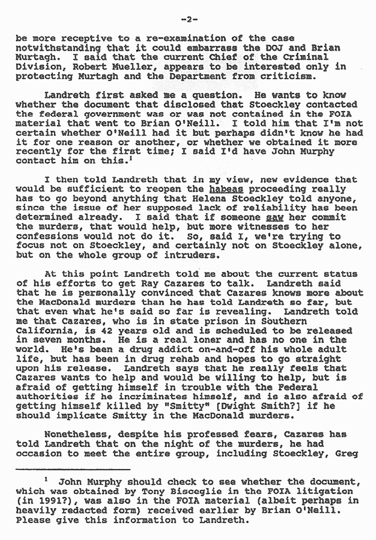 September 24, 1992: Memo (assumed from attorney Harvey Silverglate), re: telephone conversation with Ted Landreth, p. 2 of 5
