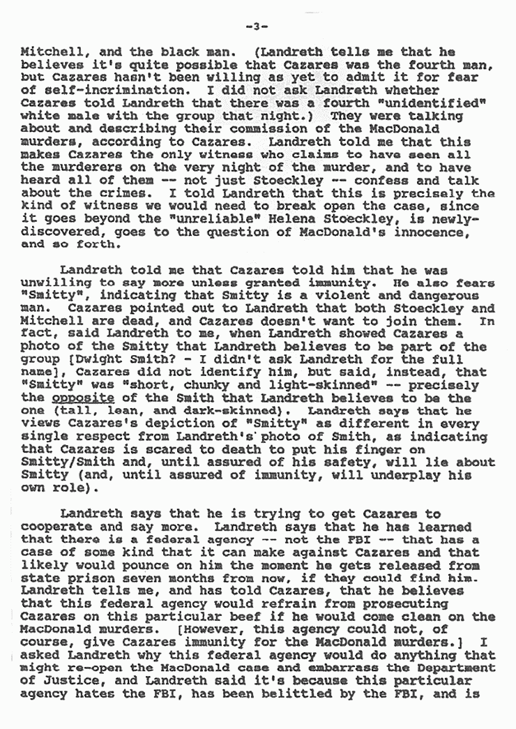 September 24, 1992: Memo (assumed from attorney Harvey Silverglate), re: telephone conversation with Ted Landreth, p. 3 of 5