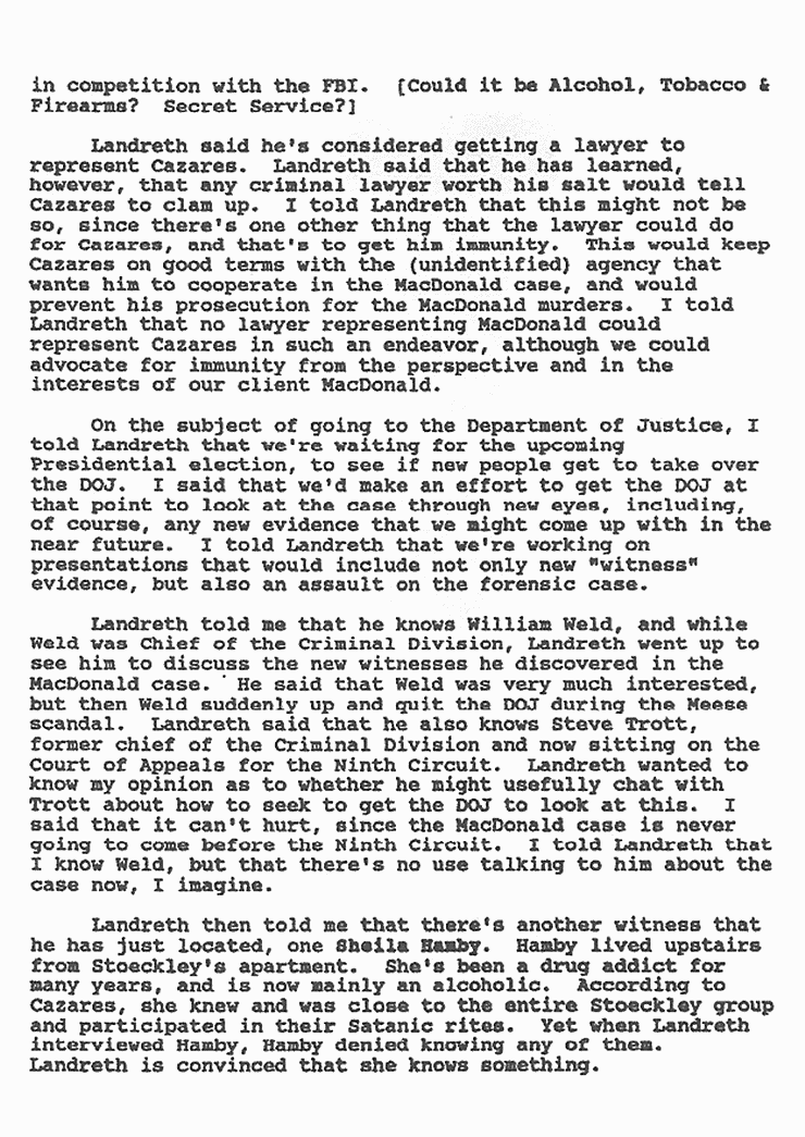 September 24, 1992: Memo (assumed from attorney Harvey Silverglate), re: telephone conversation with Ted Landreth, p. 4 of 5