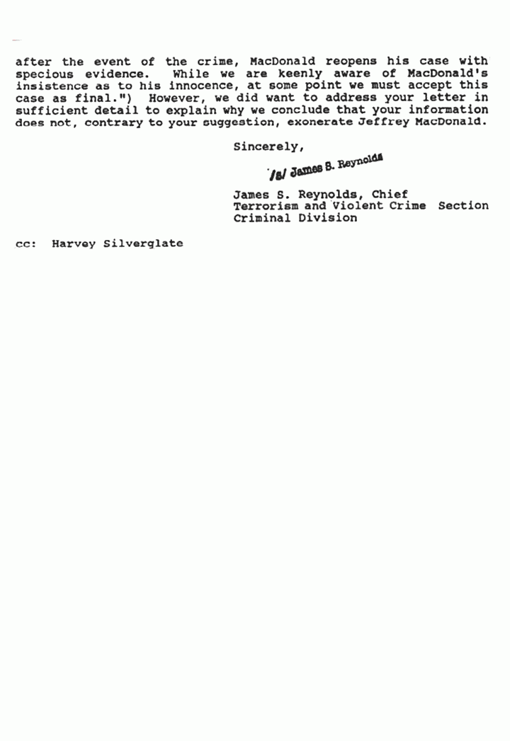Circa October 1992: Letter from James Reynolds (DOJ) to Ted Landreth, re: suspect George, p. 5 of 5 Circa October 1992: Letter from James Reynolds (DOJ) to Ted Landreth, re: suspect George, p. 5 of 5