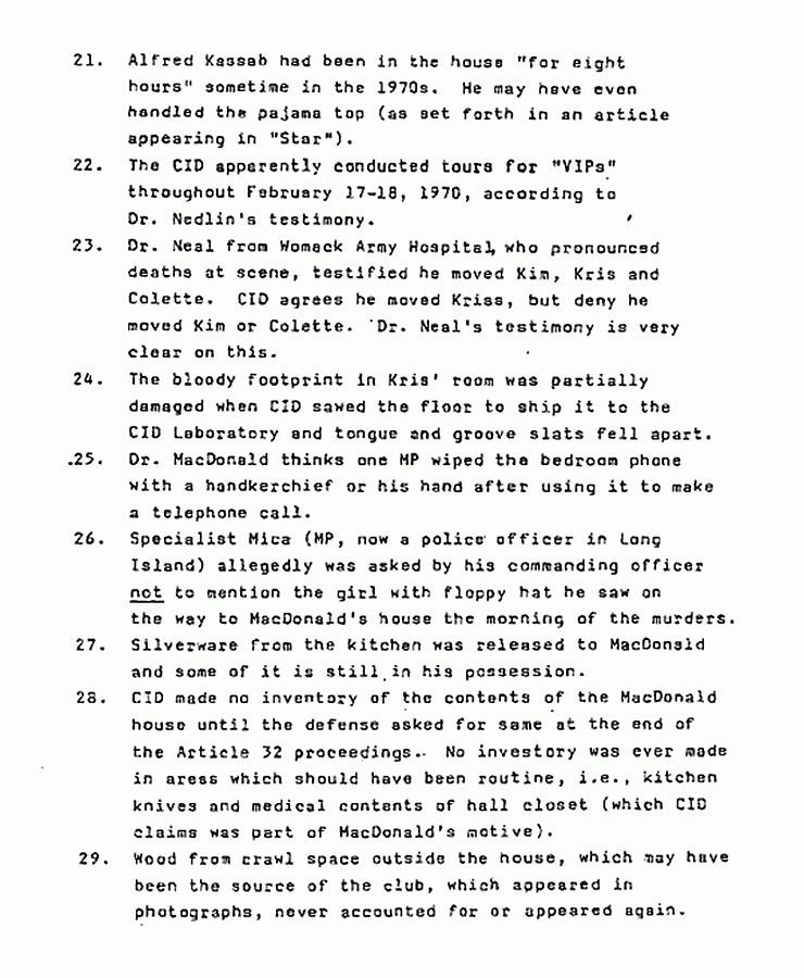 January 21, 1980: Ted Gunderson's summary of Jeffrey MacDonald's recollections of the crime scene investigation, p. 4 of 5